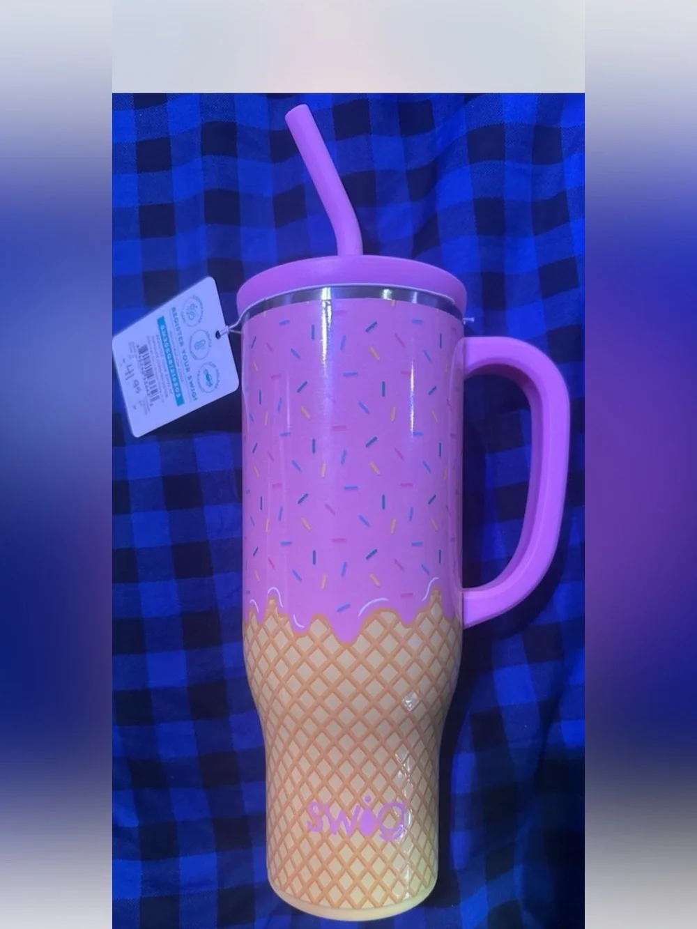 Swig Pink Ice Cream Cone Tumbler with Handle & Straw Brand new tags attached